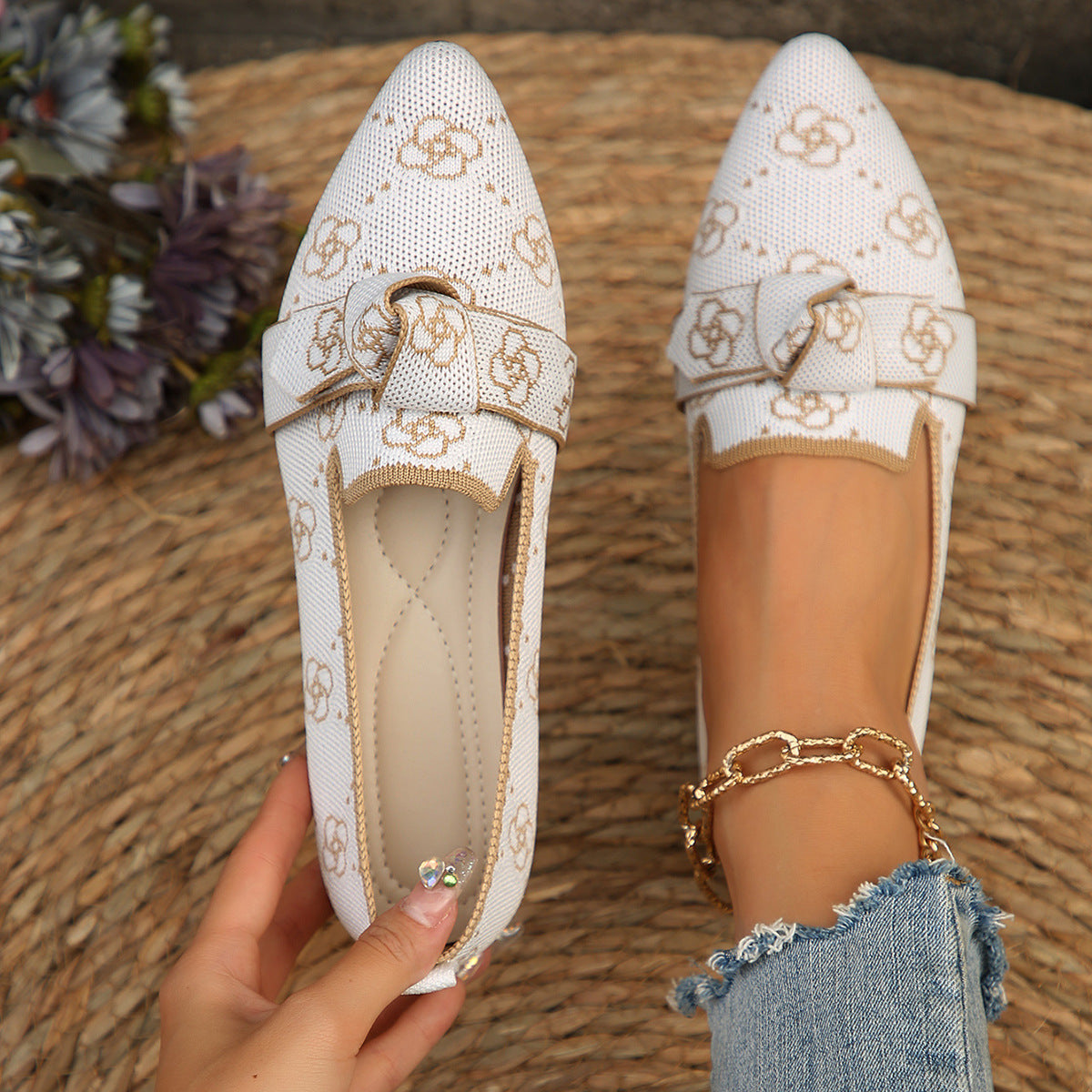 Bow-Tie Loafers | Breathable Mesh Slip-On Pointed Toe Flats