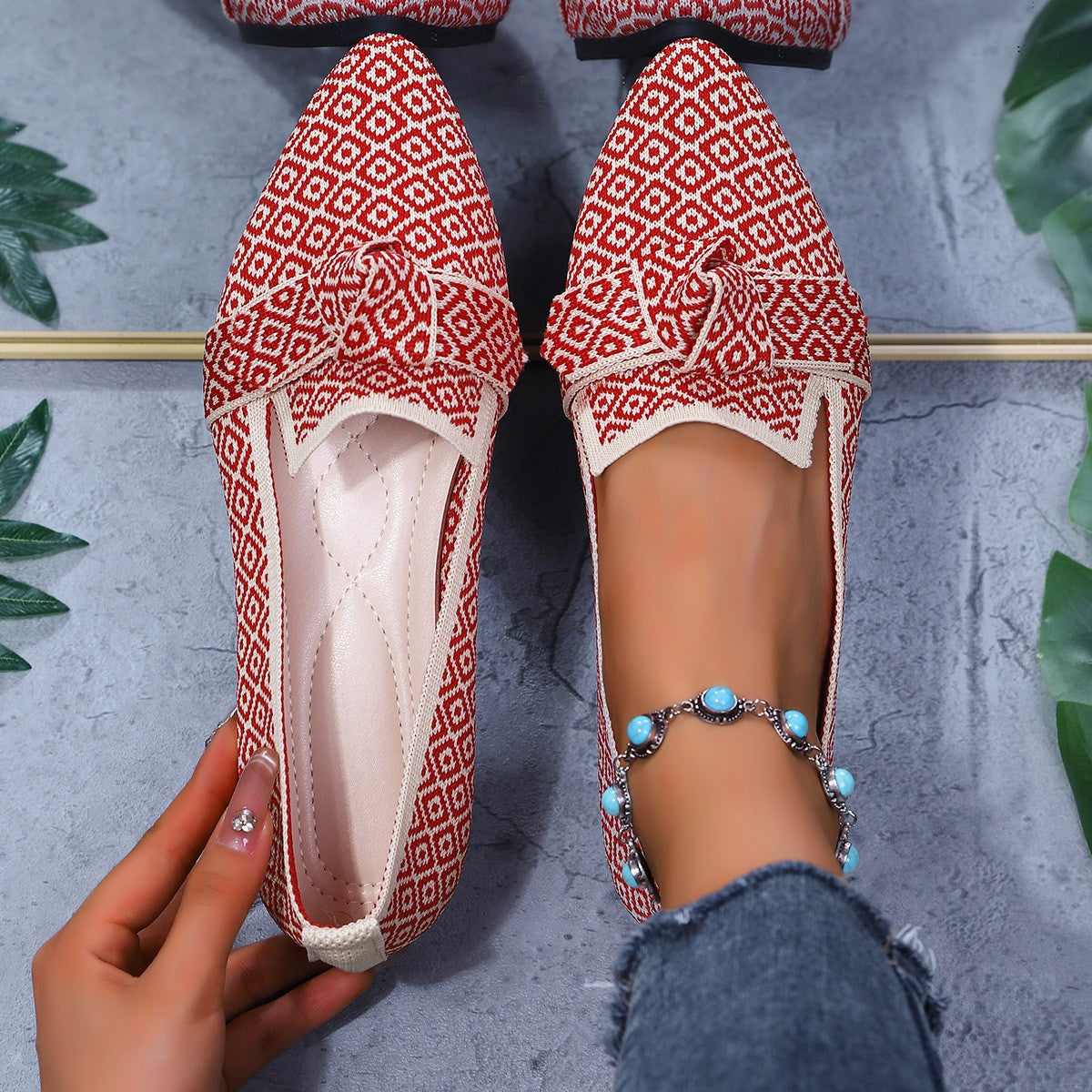 Bow-Tie Loafers | Breathable Mesh Slip-On Pointed Toe Flats